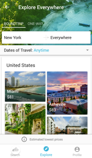 Everywhere search on Skyscanner