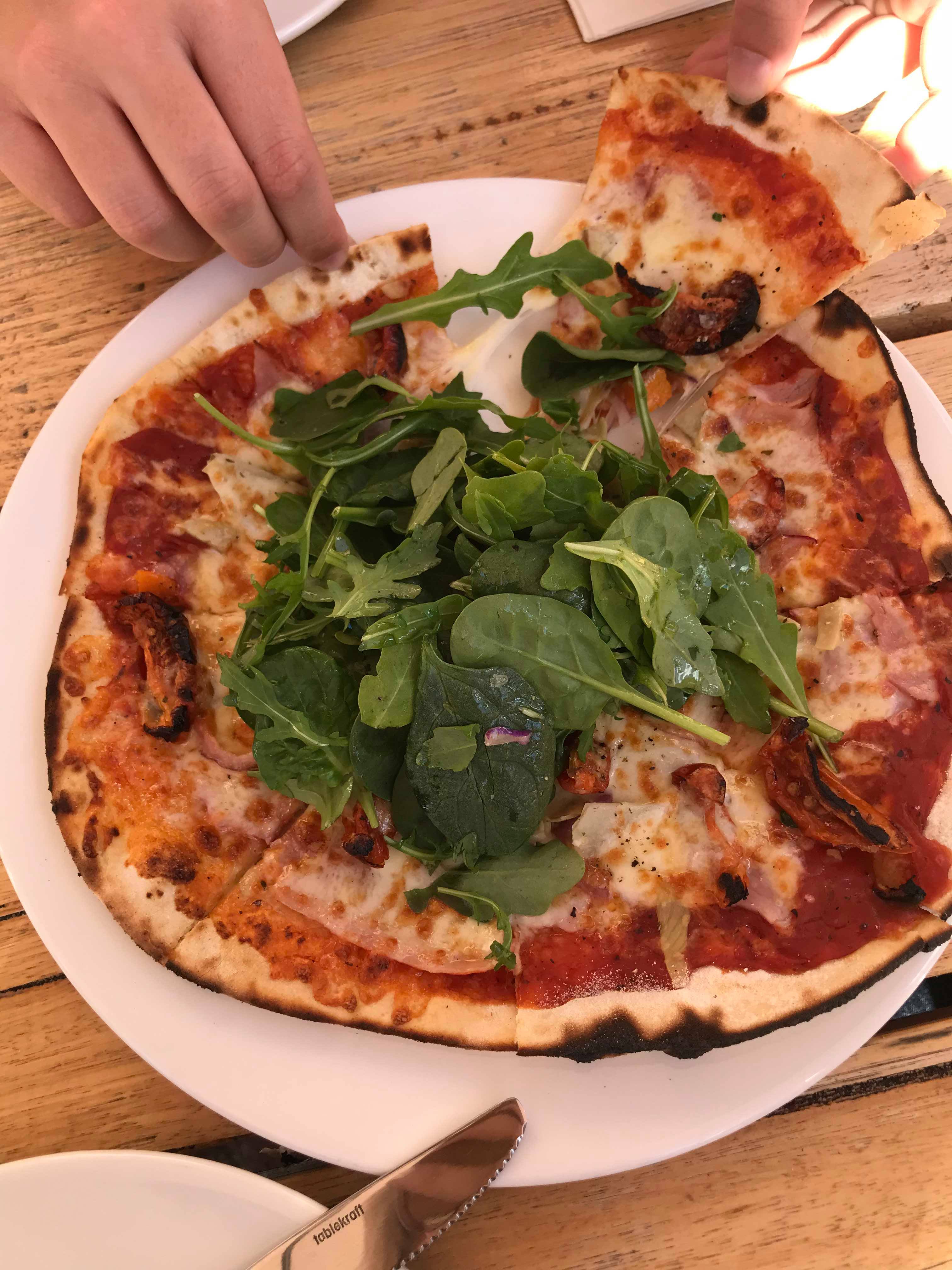 Woodfire pizza fresh from the oven at Daylesford Cider Co