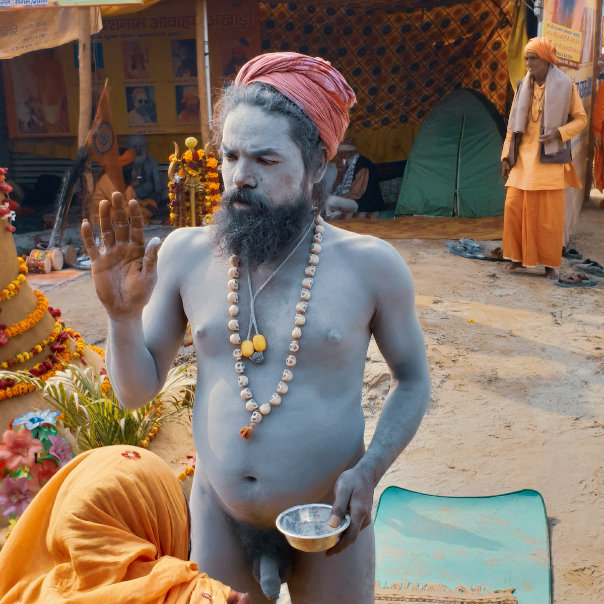 Naga Sadhu giving a blessing at the kumbh mela