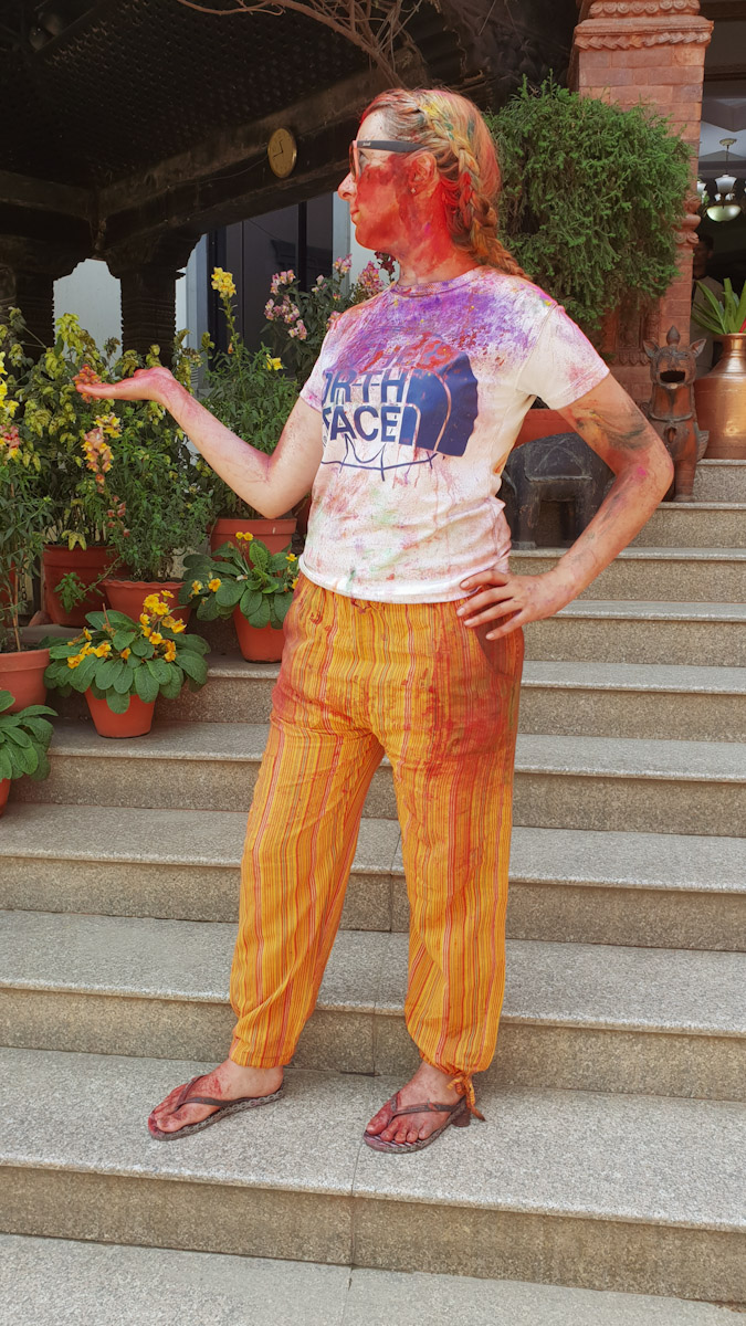 Jean after Holi colour festival kathmandu Traveling Honeybird