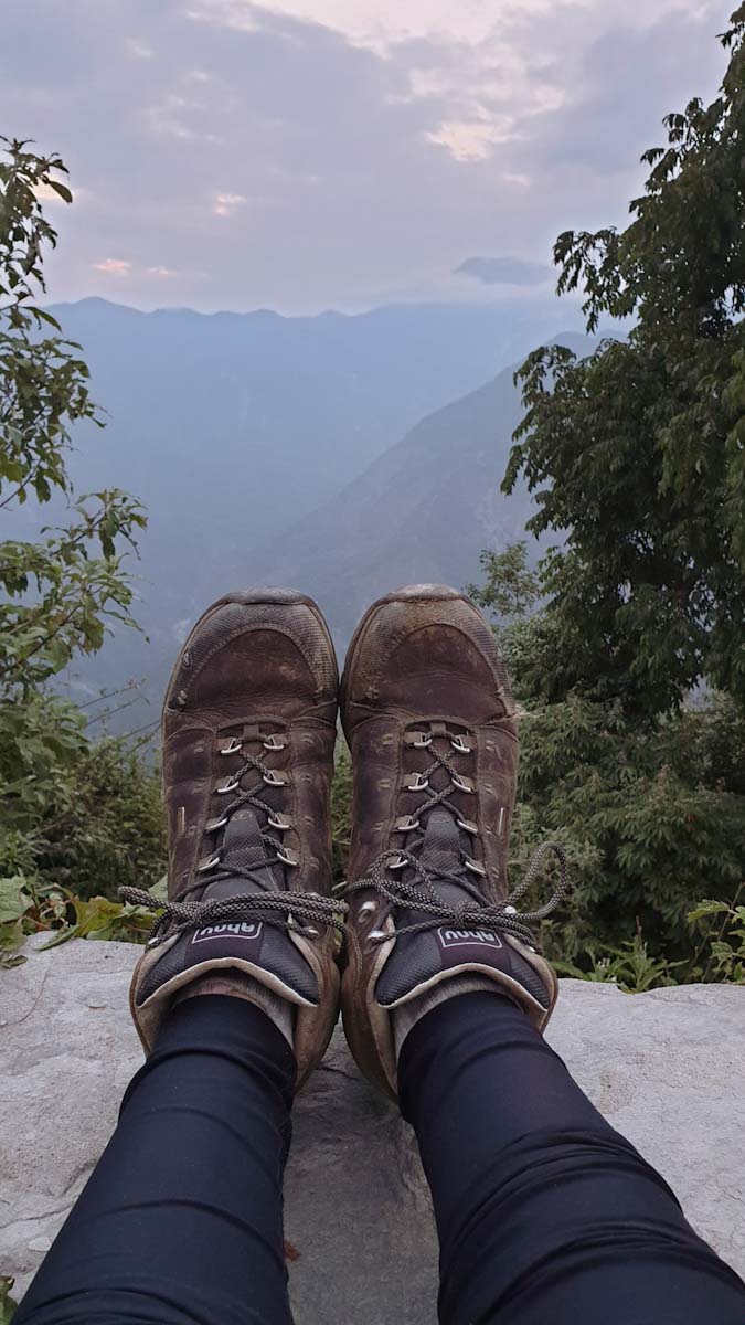 boots on a trek in Nepal Hiking boots on a trek in Nepal