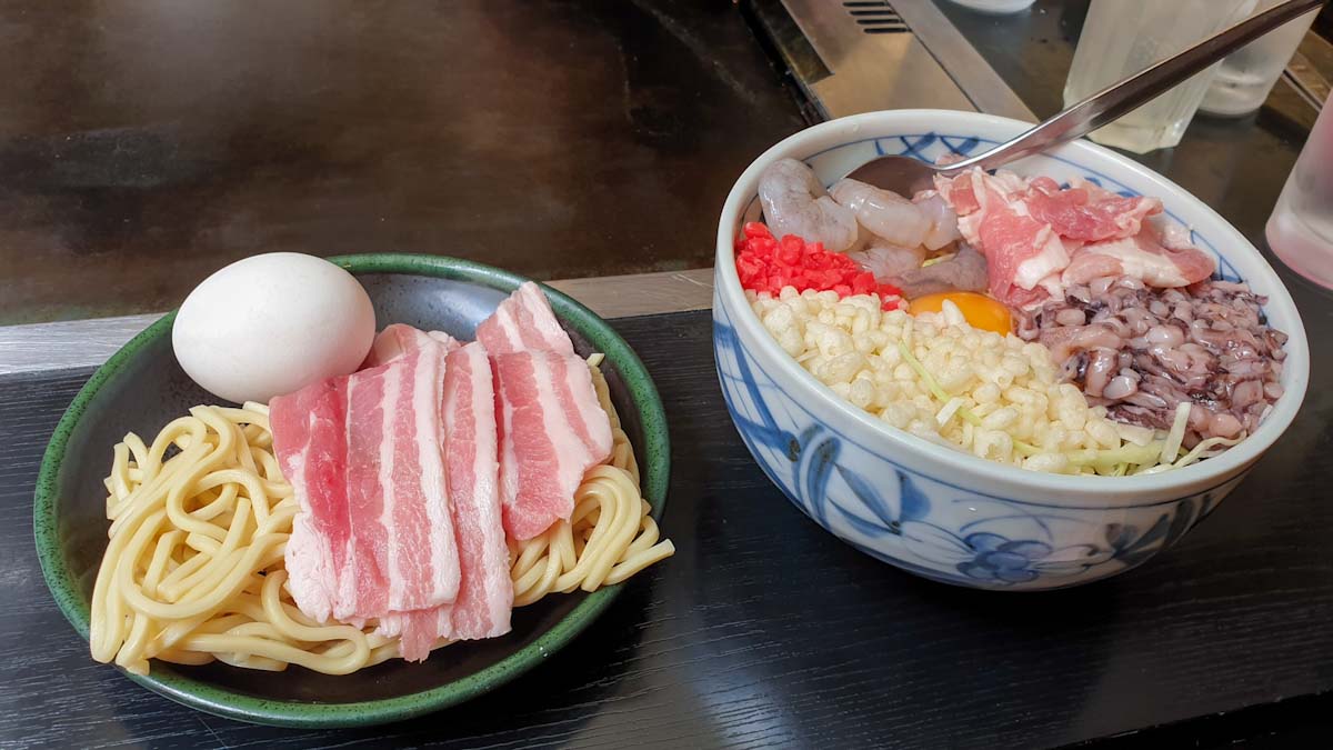 Making okonomiyaki in Harajuku